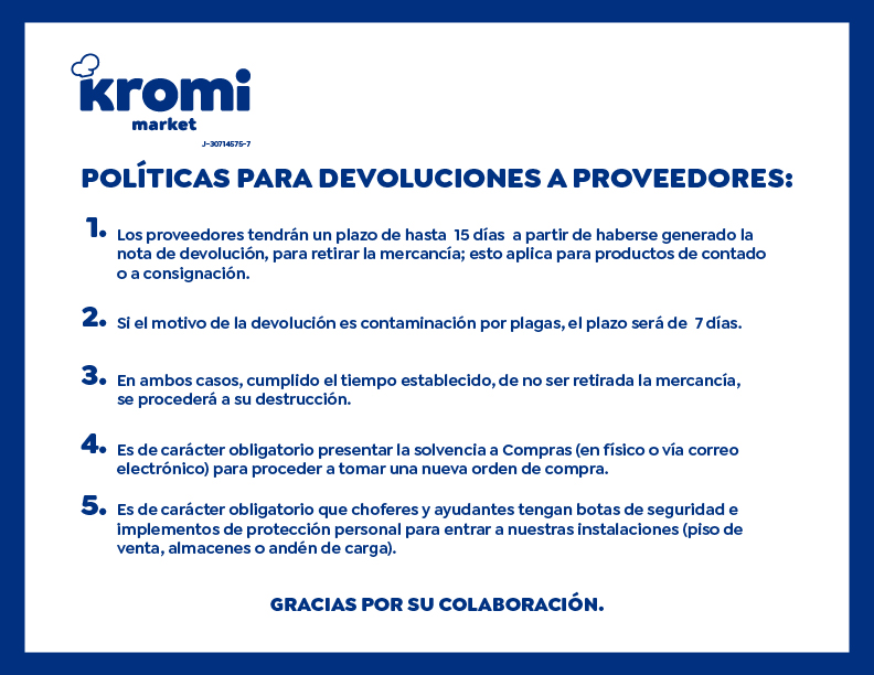 Kromi Market comunicado